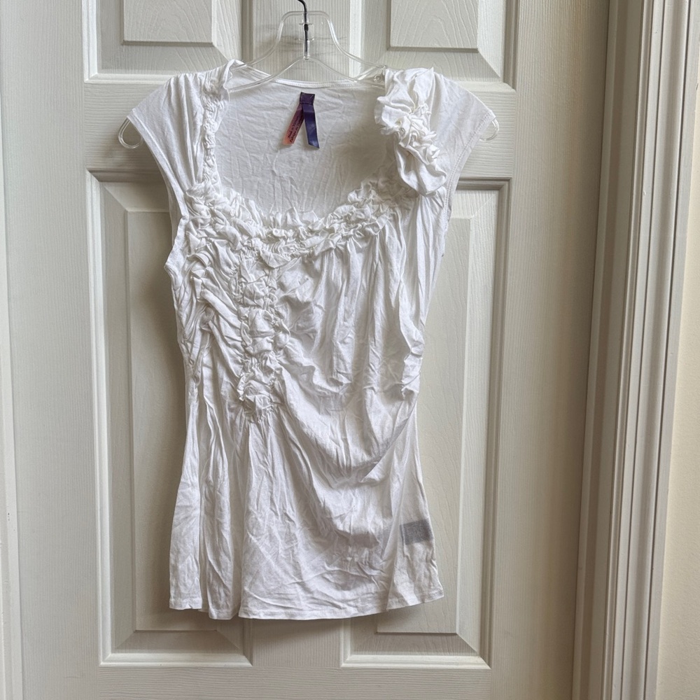 Source Unknown White Ruched Blouse - image 1